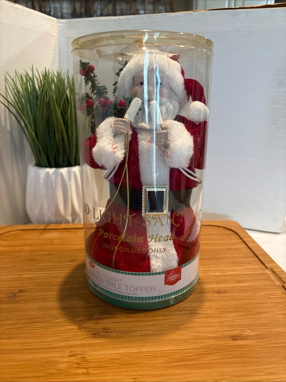 Holiday Santa Tree Topper - Red and White Porcelain Head & Hands with Lights New